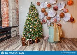Classic Christmas New Year Decorated Interior Room New Year