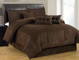 7 Pc Solid Brown Comforter Set Micro