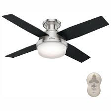 Hunter Dempsey 44 In Low Profile Led Indoor Brushed Nickel Ceiling Fan With Light Kit And Universal Remote 59243 The Home Depot
