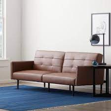 brown faux leather futon chair sofa bed