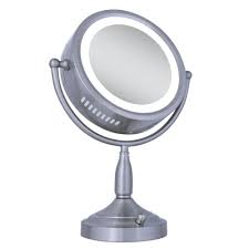 Zadro Lighted 8x 1x Round Vanity Makeup Mirror In Satin Nickel Rdv68 The Home Depot