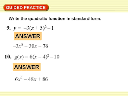 Vertex Form Of Quadratic Functions Math 2 Y