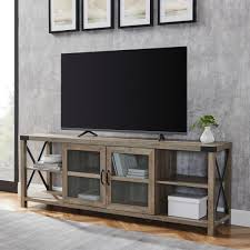 Designed to easily support the weight of larger screens, with plenty of space around for remotes and more. Welwick Designs 70 In Grey Wash Composite Tv Stand Fits Tvs Up To 78 In With Storage Doors Hd8118 The Home Depot