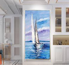 Oil Painting White Boat Framed