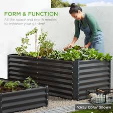 best choice s 6x3x2ft outdoor metal raised garden bed planter box for vegetables flowers herbs wood grain