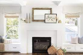 White Wooden Fireplace With White Brick