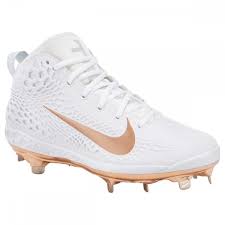 Nike Force Zoom Trout 5 Mens Mid Metal Baseball Cleats White Metallic Red Bronze Pure Platinum