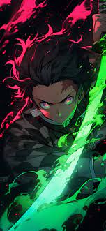 Tanjiro with Green Neon Anime Wallpaper - Demon Slayer Wallpaper