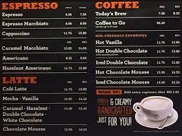Coffee bean and tea leaf's coffees are classified into seven categories: The Coffee Bean Tea Leaf Menu