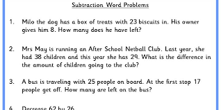 Subtraction Word Problems Classroom