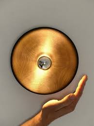 Round Black Wall Lamp In Burnt Wood