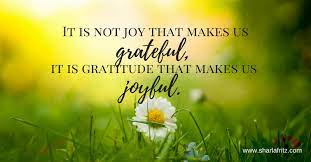 It is not joy that makes us grateful, it is gratitude that makes us joyful. - Sharla Fritz