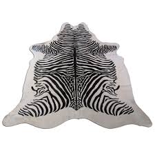 zebra printed cowhide rug