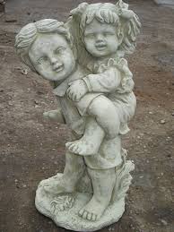 Boy And Girl Stone Piggy Back Statue