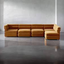 amber orange velvet sectional sofa