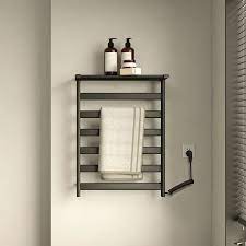 Wall Mounted Electric Towel Warmer Heated Towel Rack With Top Shelf In Black Stainless Steel
