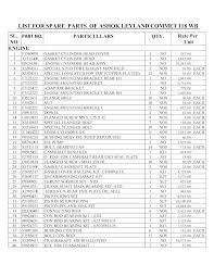 list for spare parts of ashok leyland