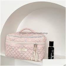 quilted cotton collapsible makeup bag