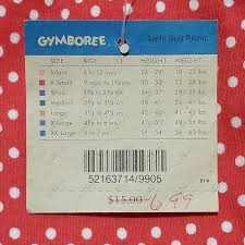 1996 Gymboree Lady Bug Picnic Size Chart Girl Kid Size