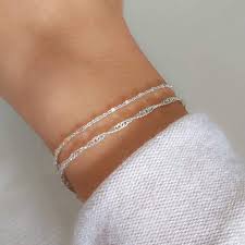 Sterling silver textured bangle bracelet set. Dainty Sterling Silver Bracelet Double Stranded With Swirl And Cubes C Annikabella