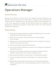 A core part of the operations. Operations Manager Job Description