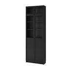 BILLY Bookcase w hght ext ut/pnl/glss drs, black-brown31 1/2x11 3/4x93 1/4 