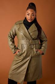 Olive Green Faux Leather Trench Coat