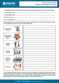 English vocabulary resources elementary and intermediate level: Giving Advice Esl Activities Games Worksheets