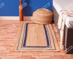 beige runner jute rug with navy blue