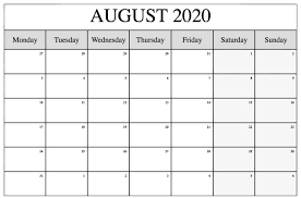 August 2020 Calendar Pdf Word Excel Printable Template