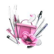 cosmetic bag with creams brushes and