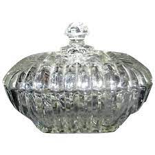 square clear cut glass lidded candy