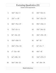 Algebra Worksheets Factoring Quadratics
