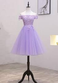 Light Purple Lace And Tulle Off The Shoulder Homecoming Dress Short P Bemybridesmaid