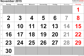 Kalender November 2015 Als Excel Vorlagen