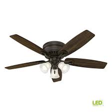 Ceiling fans may still be notorious for being eyesores, but plenty of models now exist without the gaudy candelabra lights and annoying pull chains. Hunter Oakhurst 52 In Led Indoor Low Profile New Bronze Ceiling Fan With Light Kit 52016 The Home Depot