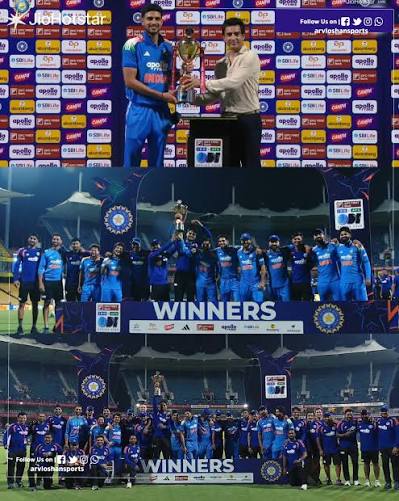 🏆 C.H.A.M.P.I.O.N.S. 🏆 🇮🇳🔥 The Men in Blue pose with the trophy after completing a dominant 3-0 ODI series sweep over Afghanistan 👏🏏 A commanding display from India as they finish the