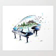 piano with nature art print by luba ost