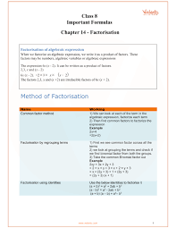 Cbse Class 8 Maths Chapter 14 Factorisation Formulas