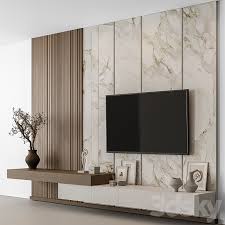 Tv Wall Stone And Wood Set 100 Tv