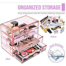 sorbus makeup and jewelry storage case display 4 large drawers pink