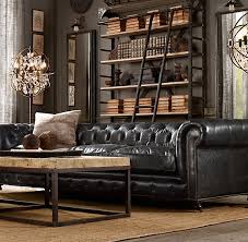 Living Room With A Black Leather Sofa