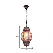 Lantern Bedroom Hanging Lamp Metal Single Light Vintage Pendant Lighting With Colorful Crystal Takeluckhome Com