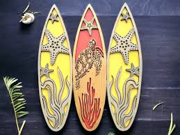 Tropical Surfboard Wall Art With Sea