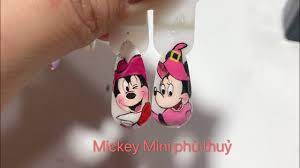 Paint the nails | 캐릭터 네일 | nail vẽ cặp đôi chuột Mickey và Mini phù thủy -  YouTube