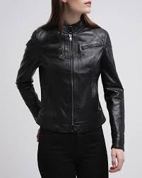 callie black leather cafe racer jacket