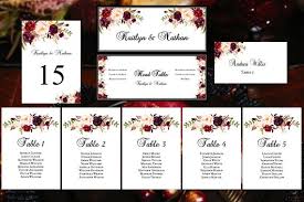 Wedding Seating Chart Set Romantic Blossoms Burgundy Red
