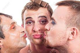 Close Up Of Three Cute Transvestites Kissing, Isolated On White Background  Stock Photo, Picture and Royalty Free Image. Image 19693082.