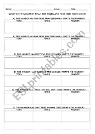 The most comprehensive library of free printable worksheets & digital games for kids. Tens And Ones Esl Worksheet By 0042638
