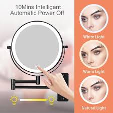 8 in w x 8 in h 1x 10x magnifying wall bathroom makeup mirror in black 360 swivel with extension arm